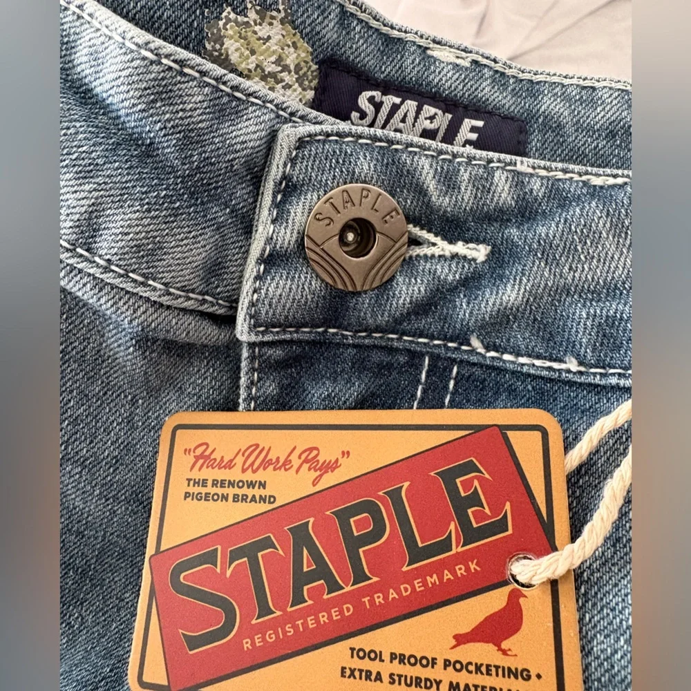 Staple Pigeon Embroidered Denim 32 Shorts Light Stone Wash Floral Distressed NWT - Picture 7 of 11
